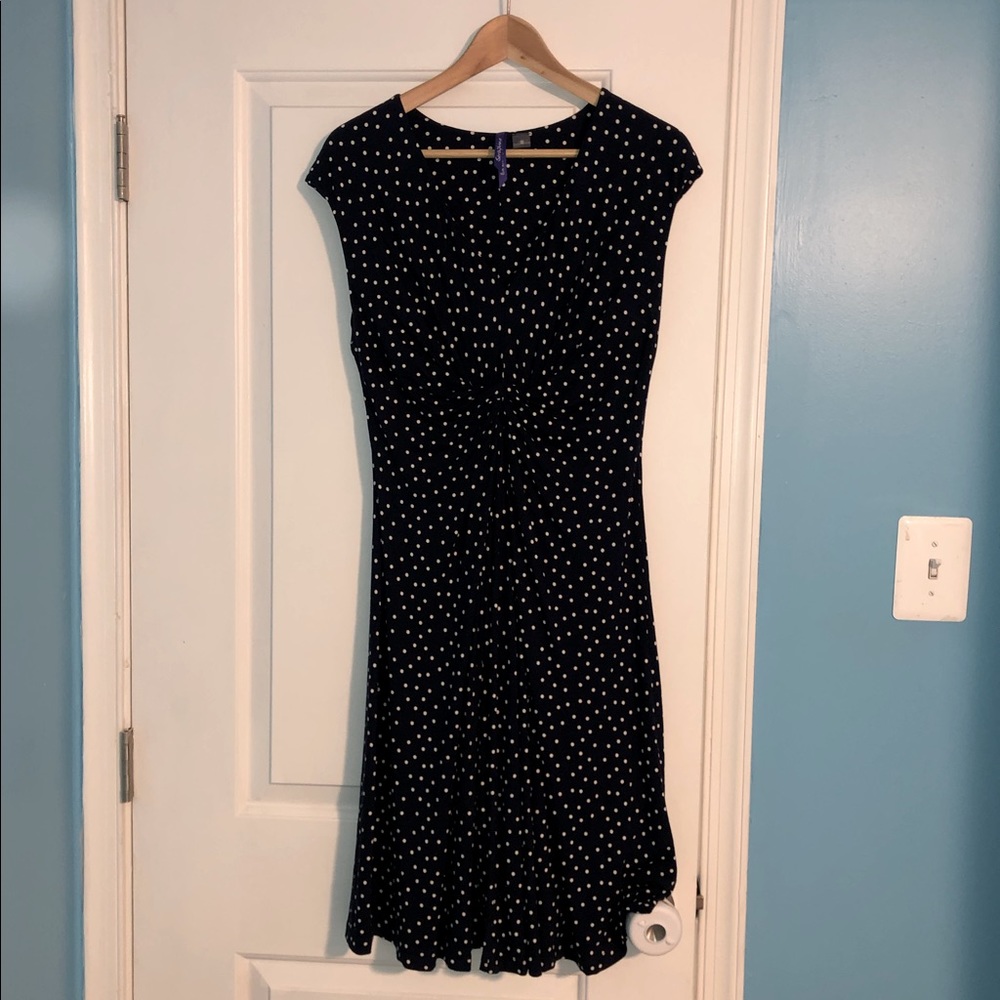 Seraphine navy polka dot maternity dress size US 8